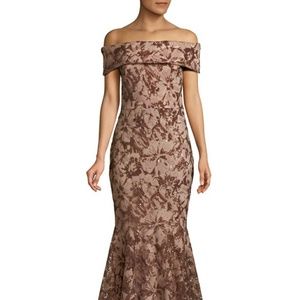 Beaded Floral Lace Off the Shoulder Gown